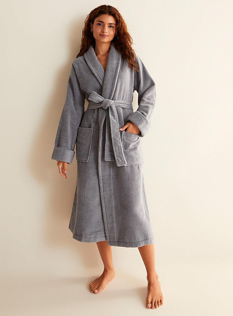 Miiyu Slate Blue Shawl-collar terry bathrobe for women