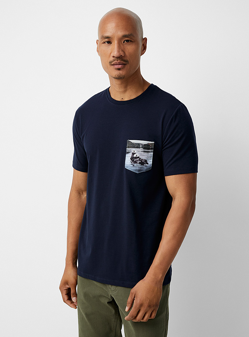 Le 31 Marine Blue Adventure-pocket T-shirt for men