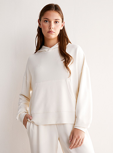 Miiyu x Twik Cream Beige Matte-finish cropped hoodie for women