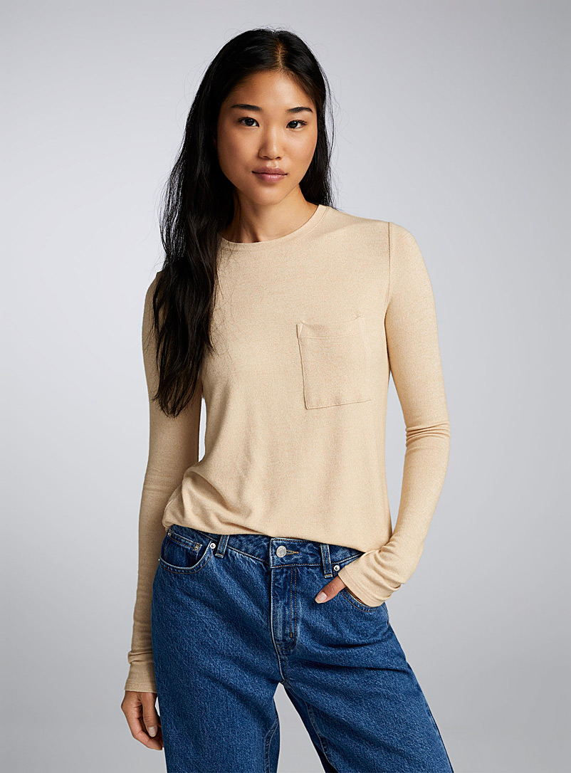 Twik: Le t-shirt chiné à pochette Beige crème pour femme