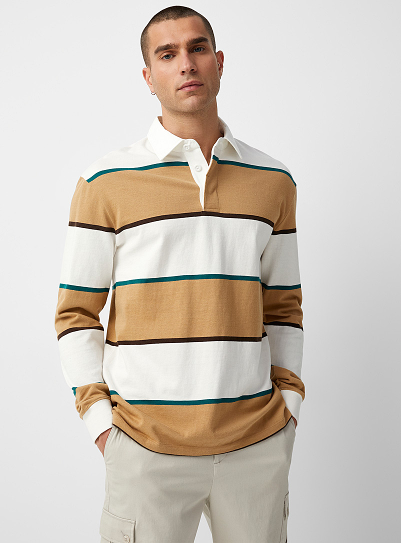 Le 31 Patterned beige Block-stripe rugby polo for men