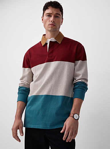 Le 31 Ruby Red Corduroy-collar rugby polo for men