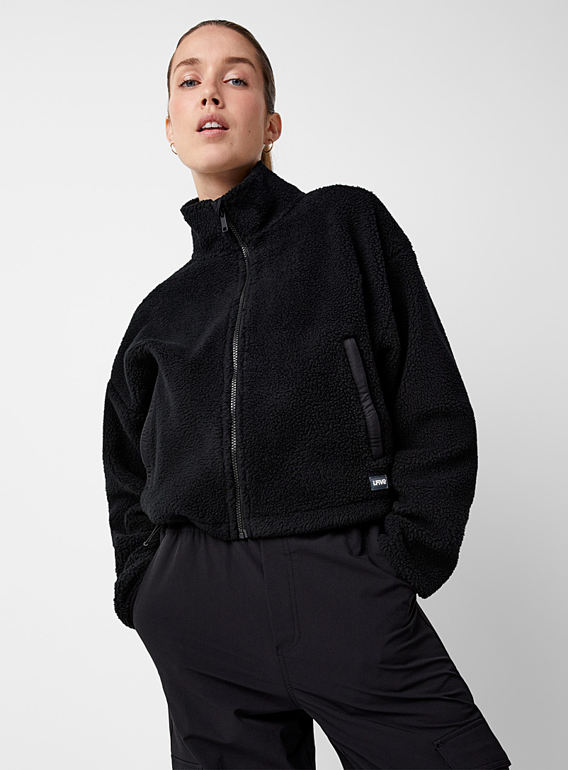 I.FIV5 Black Cropped sherpa jacket for women