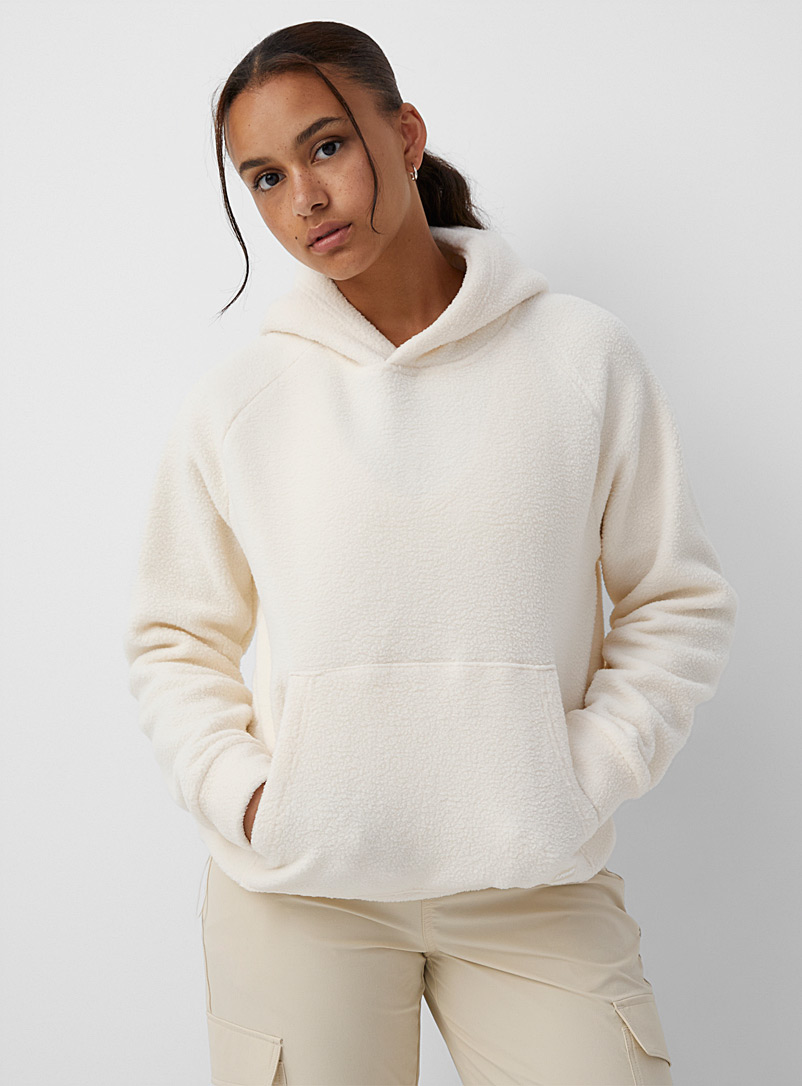 I.FIV5 Ivory White Soft sherpa hoodie for women