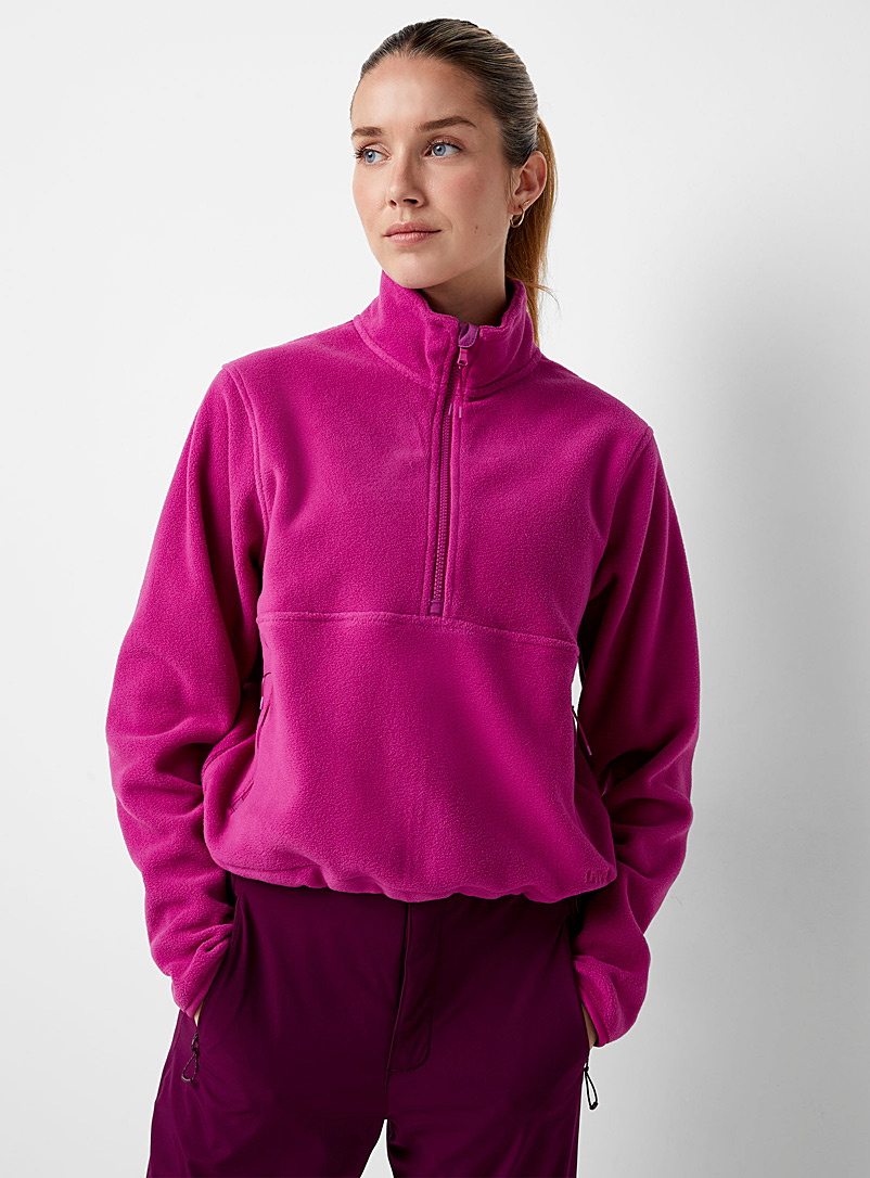 I.FIV5 Dark Crimson Boxy zip-neck polar fleece sweatshirt for women