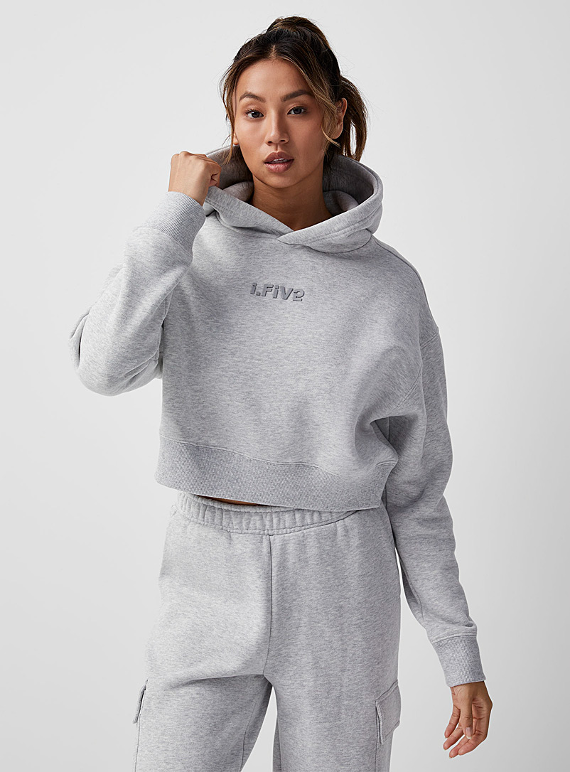 I.FIV5 Grey Logo cropped hooded sweatshirt for women