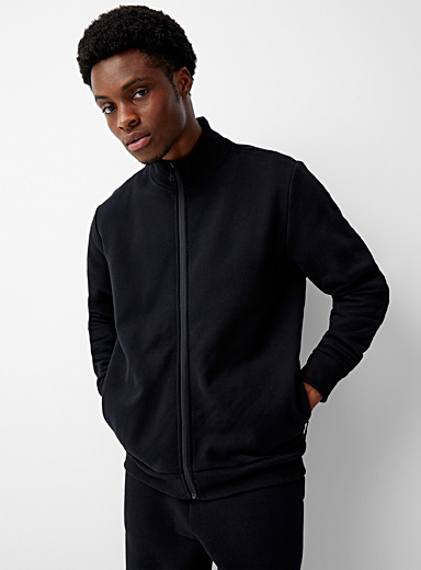 I.FIV5 Black Mock-neck zip-up heavy fleece sweatshirt for men
