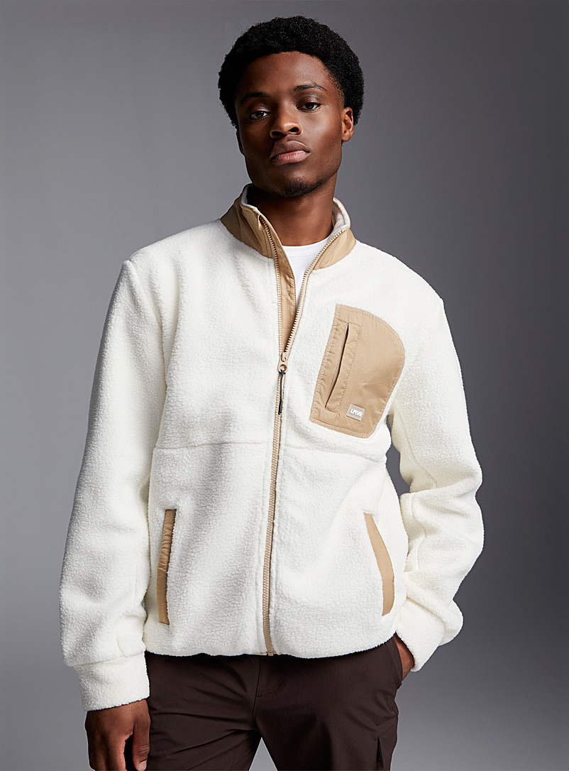 I.FIV5 Cream Beige Patch-pocket sherpa fleece jacket for men