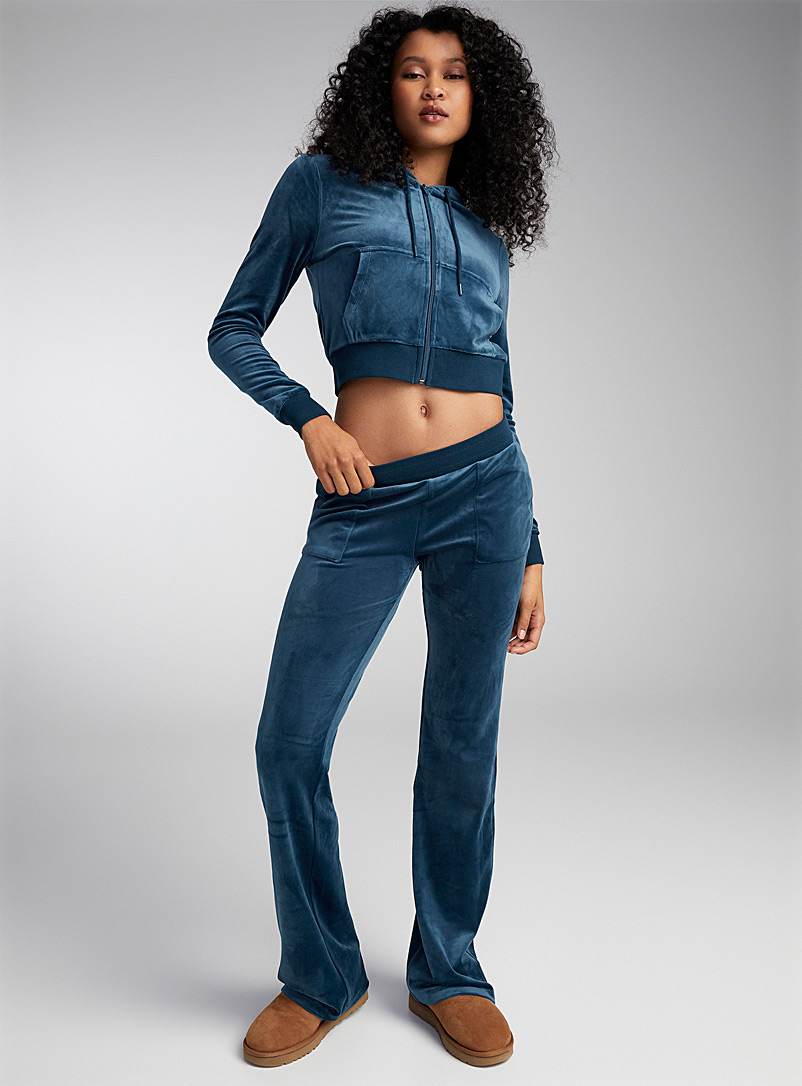 Twik: Le pantalon semi-évasé doux velours Sarcelle-turquoise-aqua pour femme