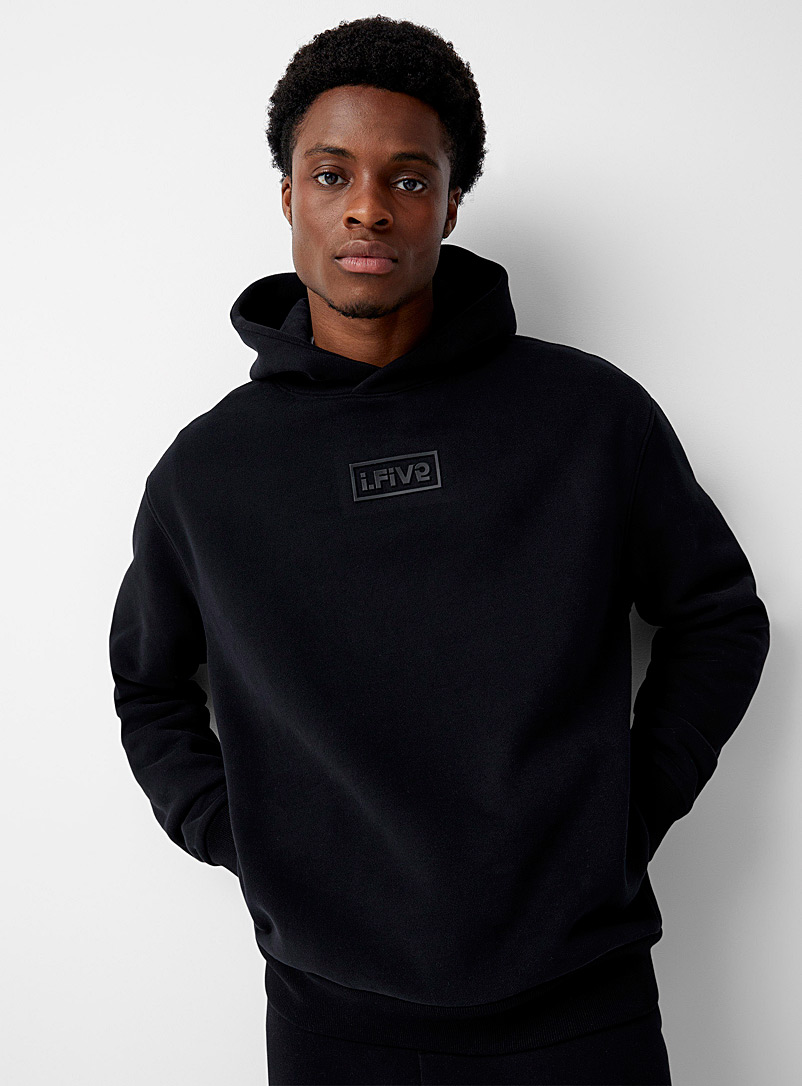 I.FIV5 Black Heavy fleece logo hoodie for men