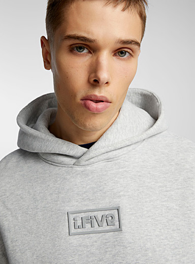 I.FIV5 Grey Heavy fleece logo hoodie for men
