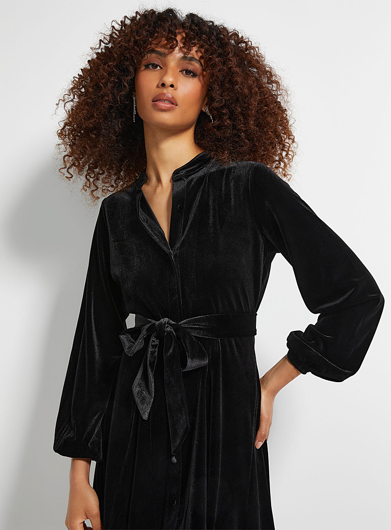 Icône Black Belted velvet mini-dress for women