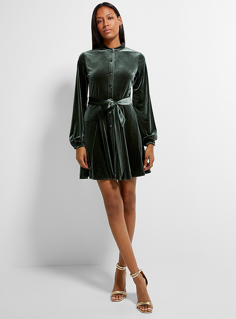 Icône Green Belted velvet mini-dress for women