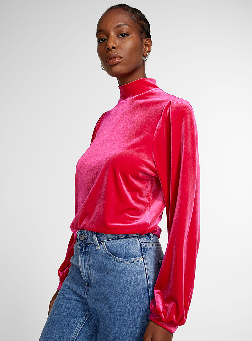 Icône Magenta Puff-sleeve velvet T-shirt for women