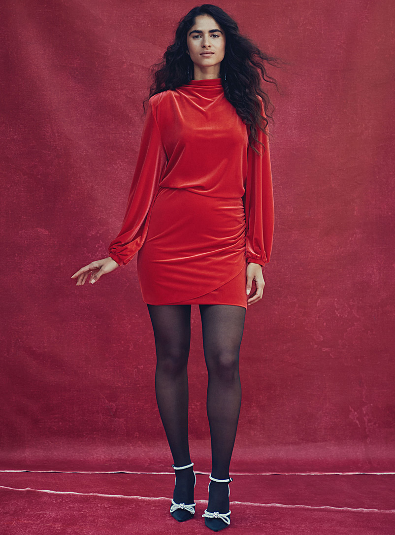 Icône: La blouse velours manches bouffantes Rouge pour femme