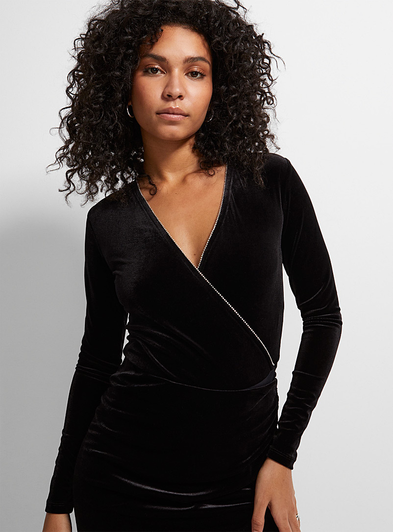 Icône Black Crystal edging velvet bodysuit for women
