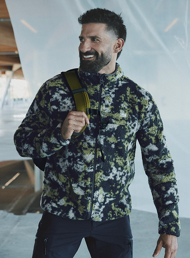 I.FIV5 Assorted  Blurred camo zip-up sherpa fleece jacket for men