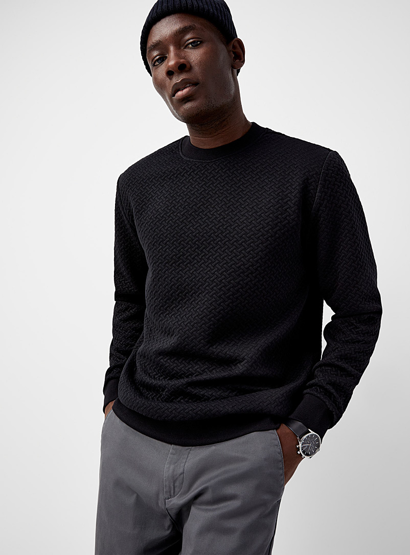 Le 31 Black Embossed geo sweatshirt for men