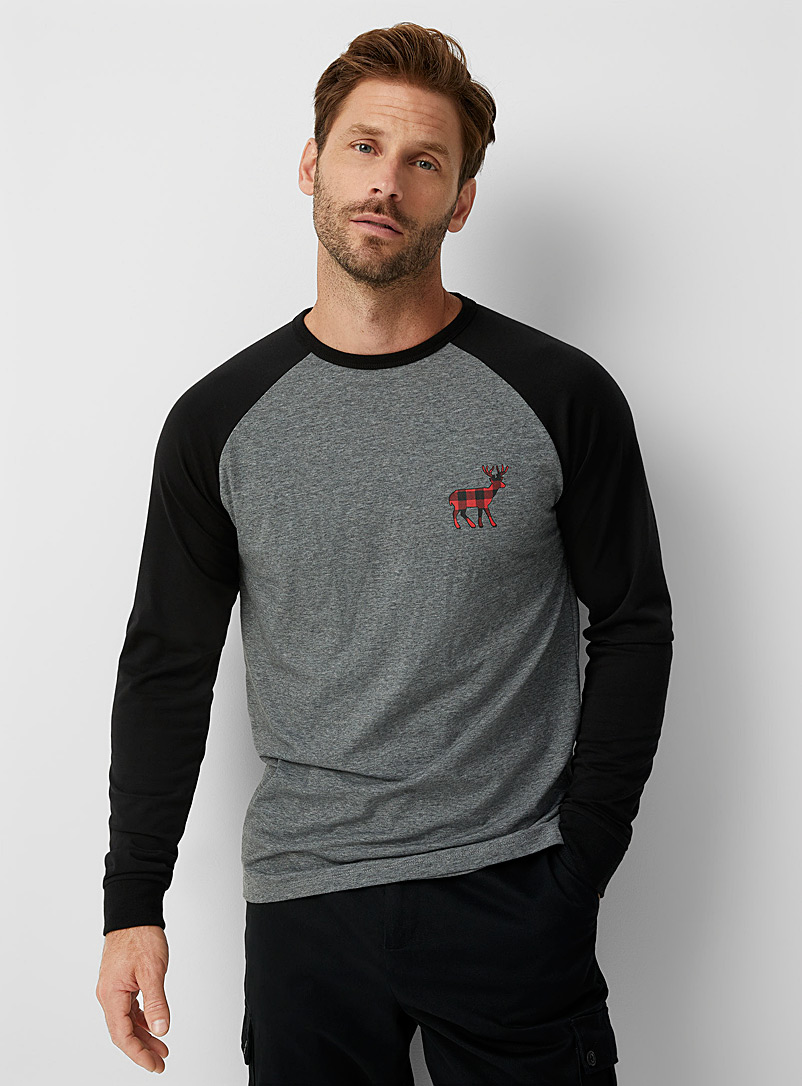 Le 31 Grey Raglan-sleeve printed T-shirt for men