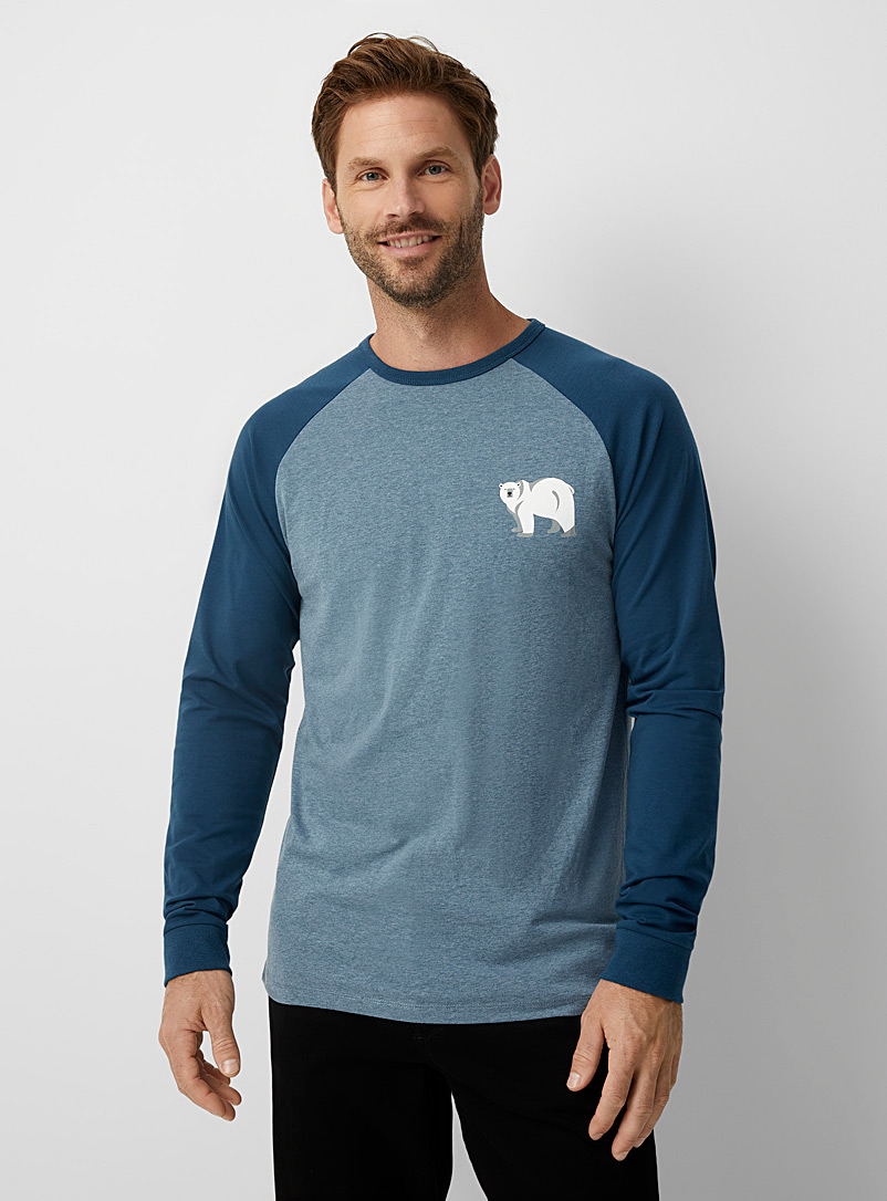 Le 31 Blue Raglan-sleeve printed T-shirt for men
