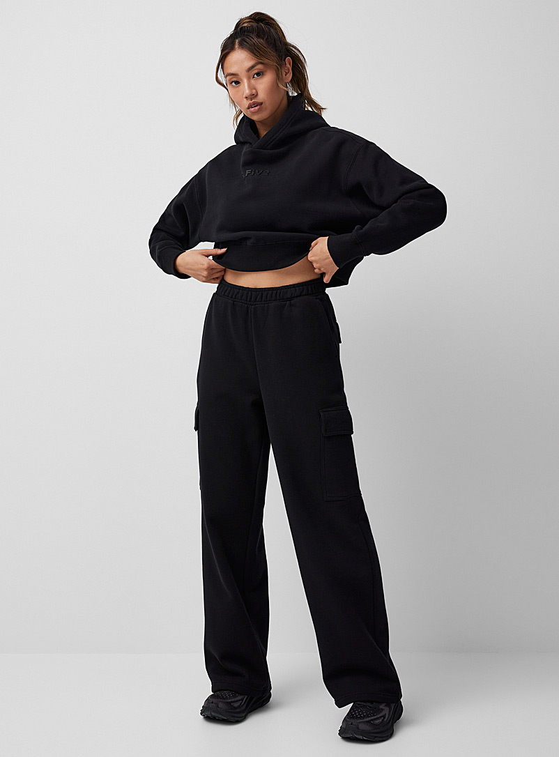 I.FIV5 Black Loose cotton fleece cargo pant for women