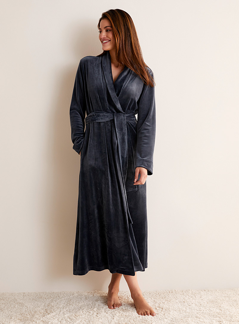 Miiyu Marine Blue Luxurious velvet robe for women