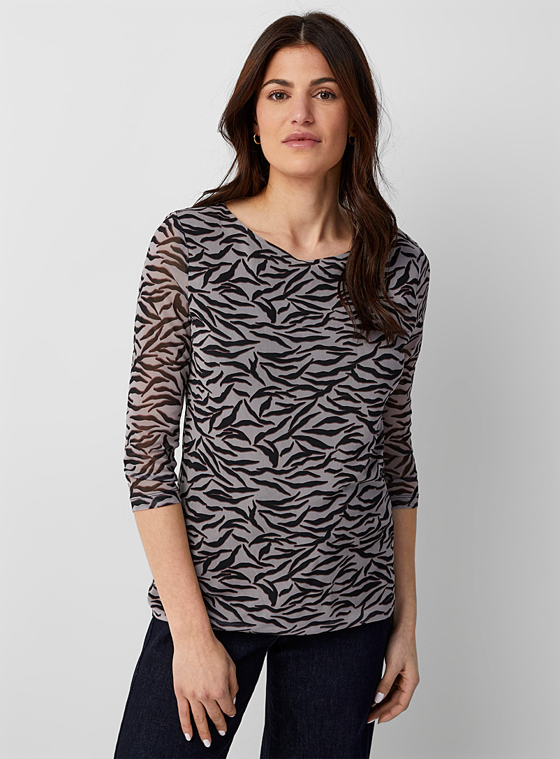 Contemporaine Sand Printed micromesh boatneck top for women