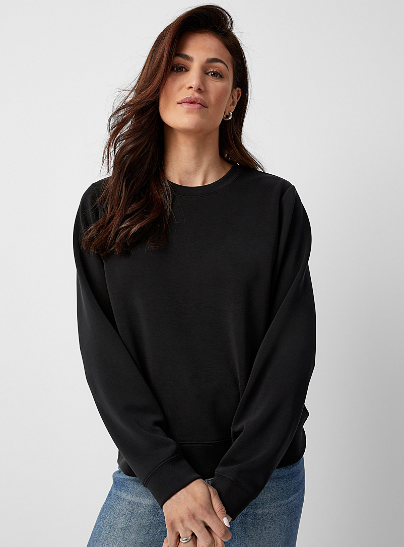 Contemporaine Black Peachskin crew-neck sweatshirt for women