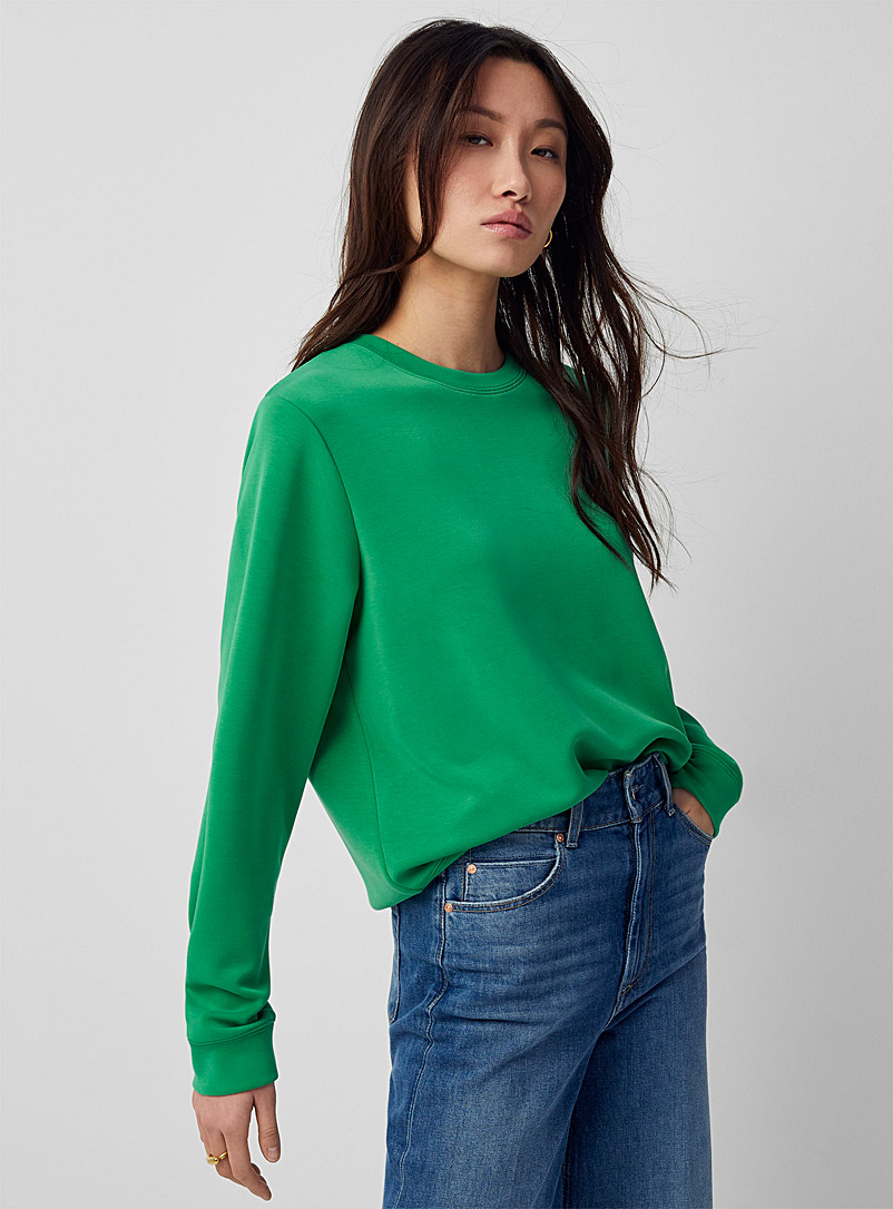 Contemporaine Bottle Green Peachskin crew-neck sweatshirt for women