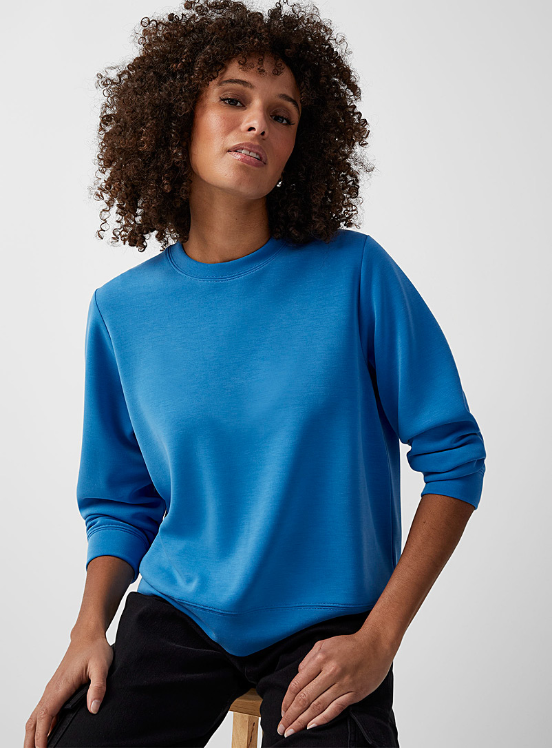 Contemporaine Sapphire Blue Peachskin crew-neck sweatshirt for women