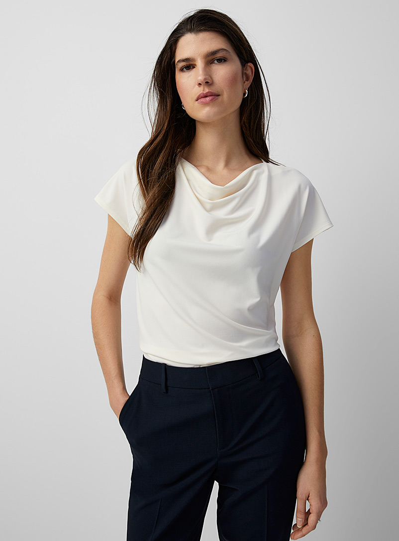 Contemporaine Ivory White Cowl-neck silky T-shirt for women