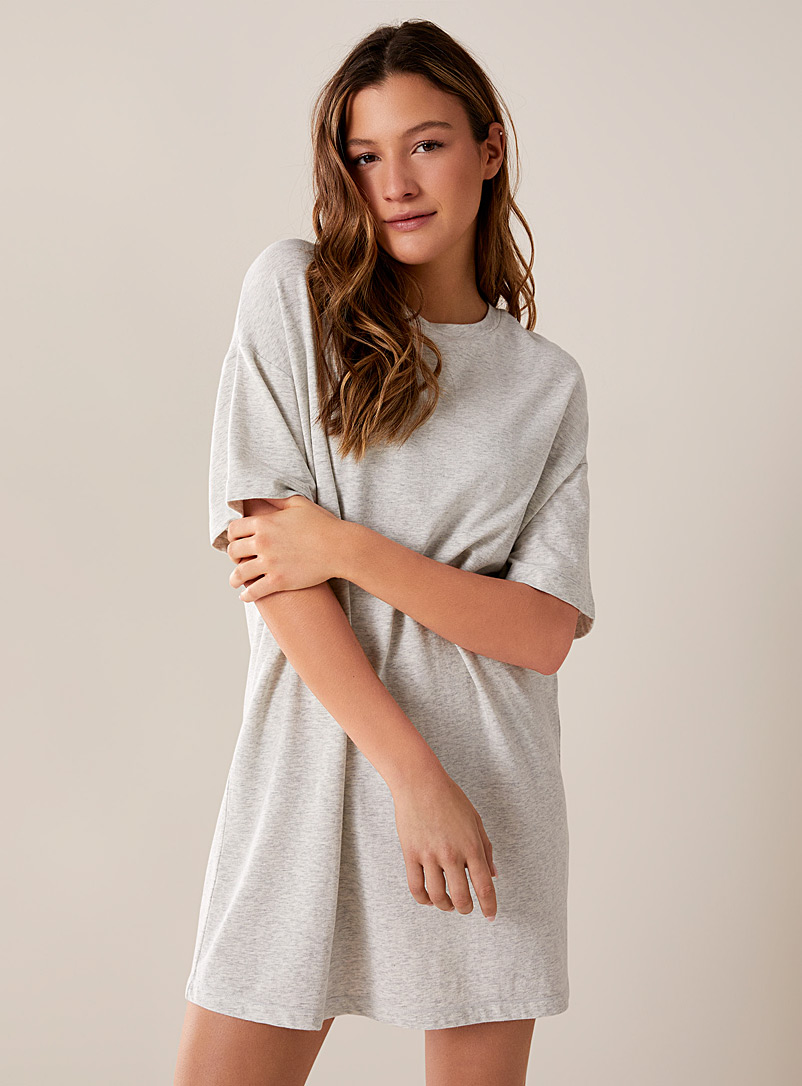 Miiyu x Twik: Le t-shirt de nuit coton bio et modal chiné Gris pâle pour femme