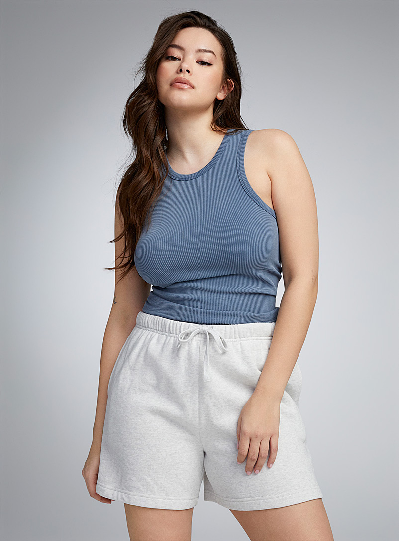 Twik Grey Drawcord-waist fleece shorts for women