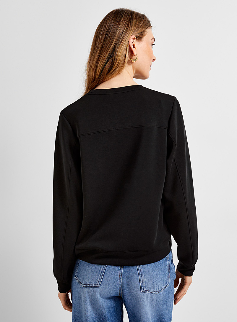 Contemporaine Black Peachskin crew-neck sweatshirt for women