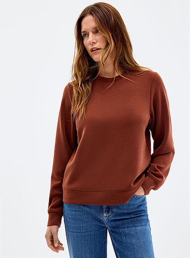 Contemporaine: Le sweat col rond peau de p&ecirc;che Bleu p&acirc;le - Bleu ciel pour femme