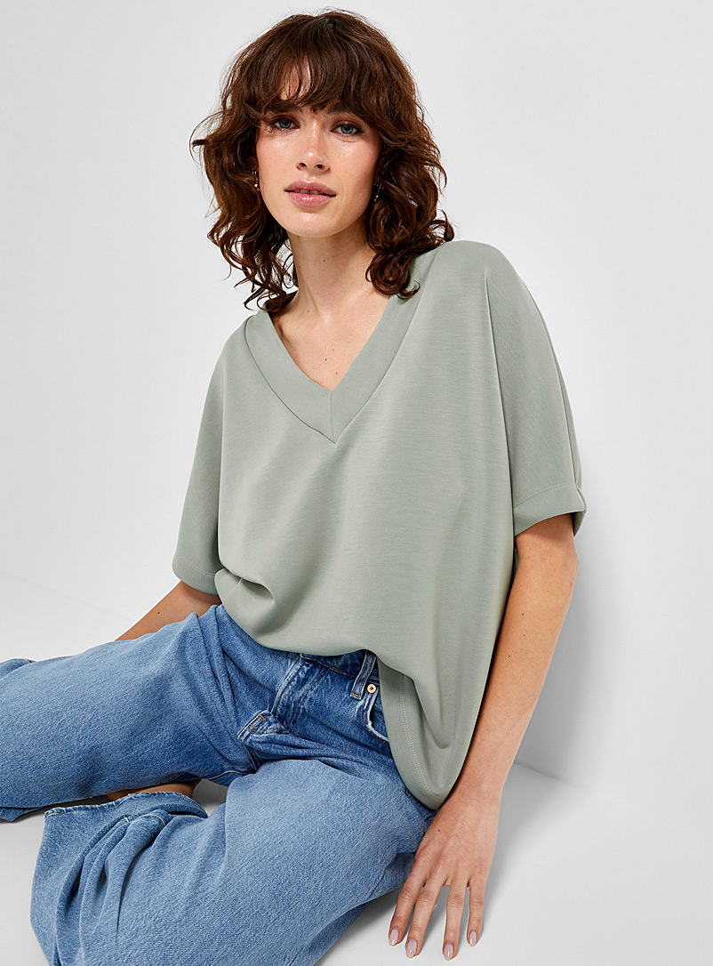 MixMatchy Women's Casual V-Neck Pocket Loose Sweatshirt Tunic - Dark Olive 3XL