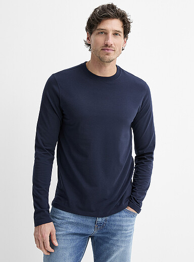 Le 31 Indigo/Dark Blue Solid long-sleeve T-shirt <b>Standard fit</b> for men