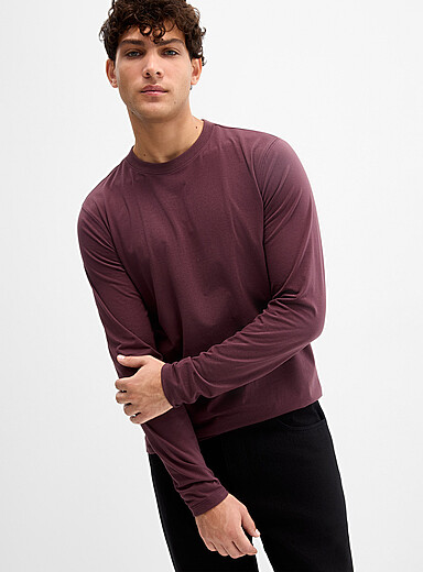 Le 31: Le t-shirt uni &agrave; manches longues <b>Coupe standard</b> Pourpre pour homme