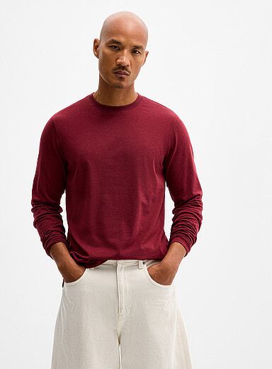 Le 31 Salmon/Coral Solid long-sleeve T-shirt <b>Standard fit</b> for men
