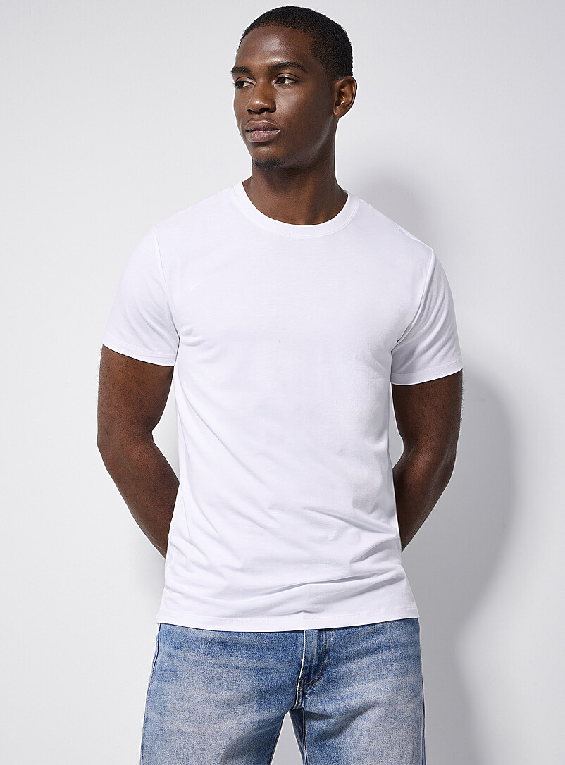 Le 31: Le t-shirt doux jersey extensible <b>Coupe ajust&eacute;e</b> Blanc pour homme