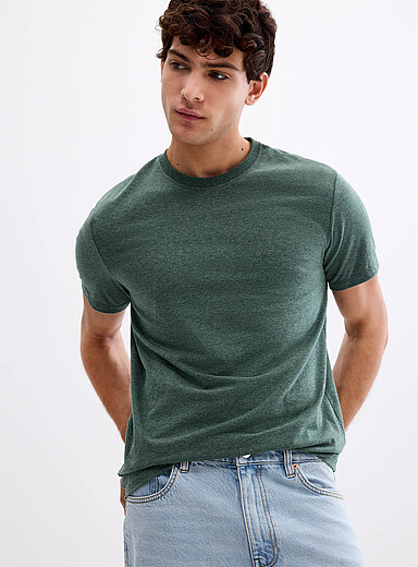 Le 31 Pine/Bottle Green Soft stretch jersey T-shirt <b>Muscle fit</b> for men