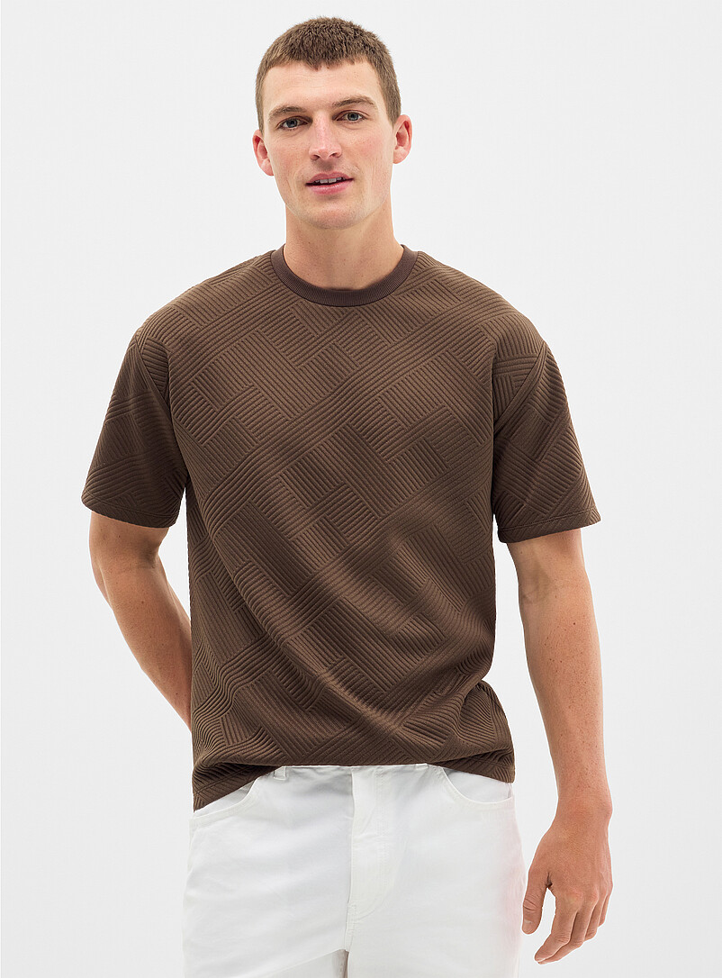 Le 31: Le t-shirt g&eacute;o emboss&eacute; Brun noisette pour homme