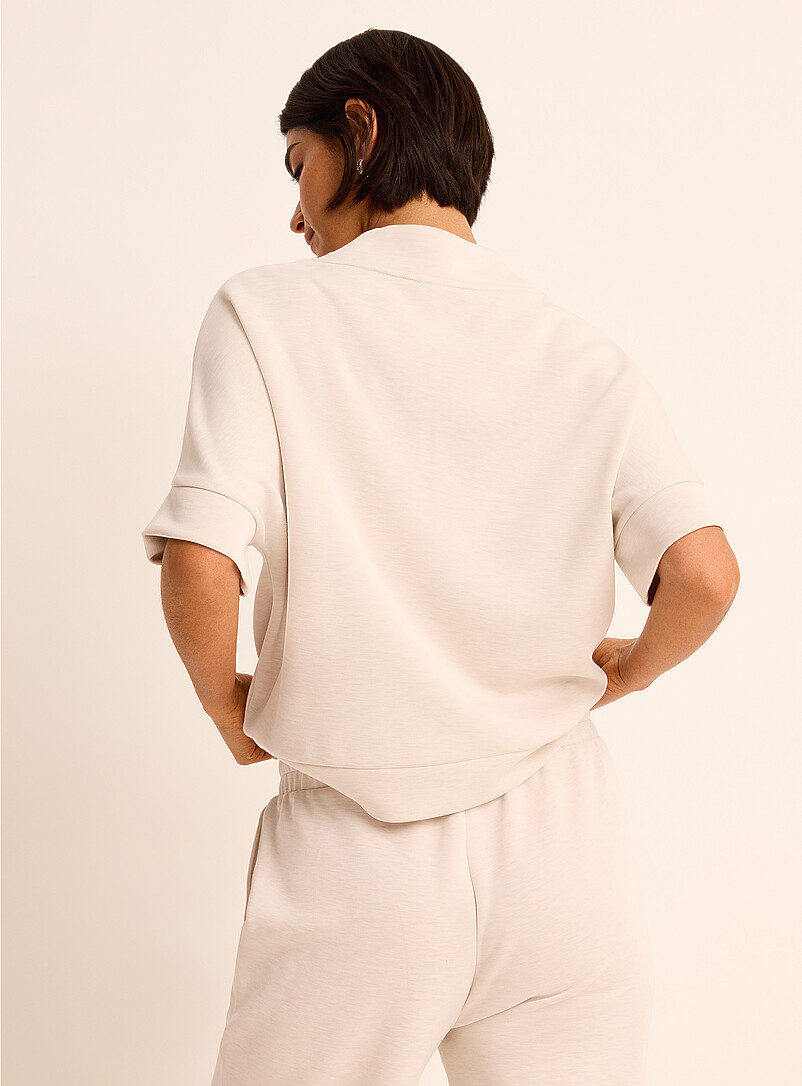 Miiyu: Le sweat col V zipp&eacute; toucher peau de p&ecirc;che Chocolat - Espresso pour femme