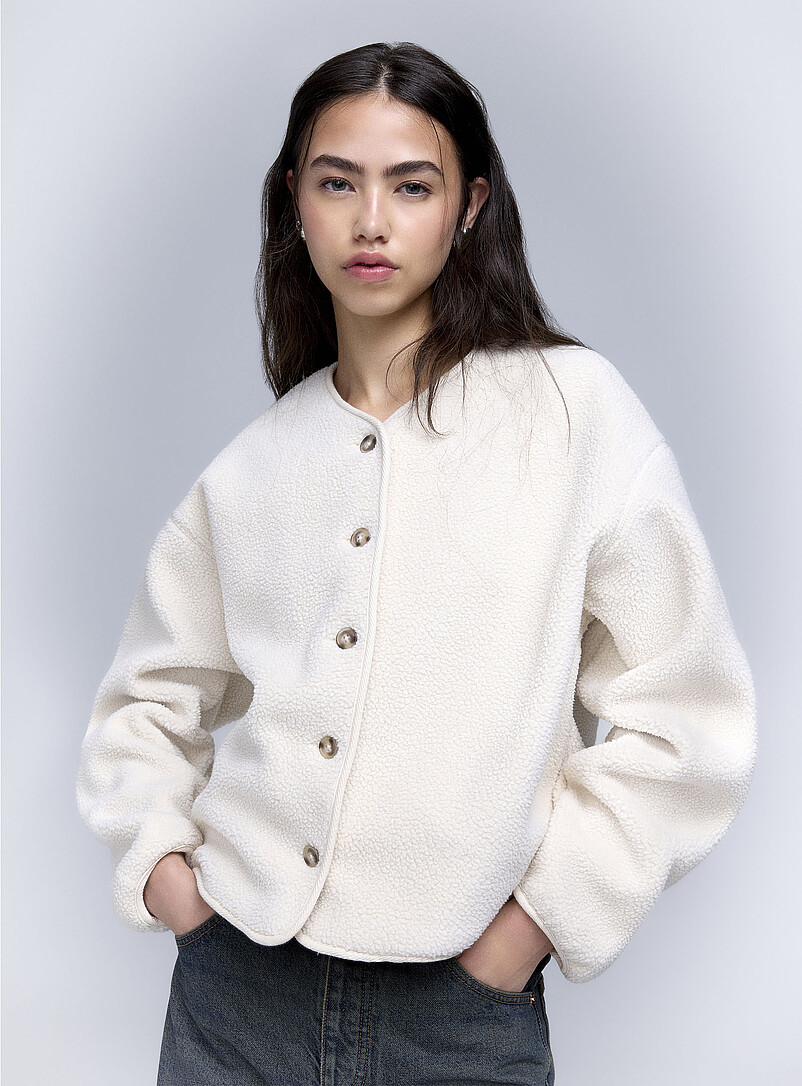 Twik Khaki Fleece boxy-fit jacket for women