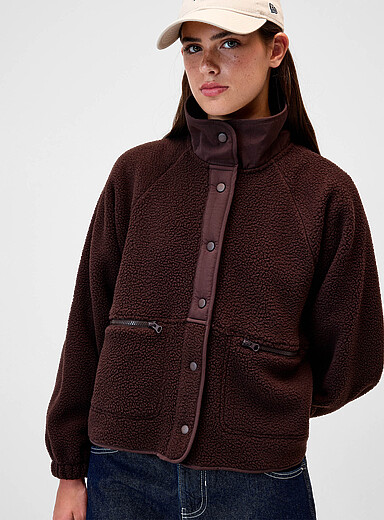 Nylon details fleece jacket