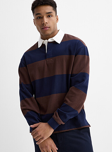 Le 31: Le polo rugby ray&eacute; Bleu marine - Bleu nuit pour homme