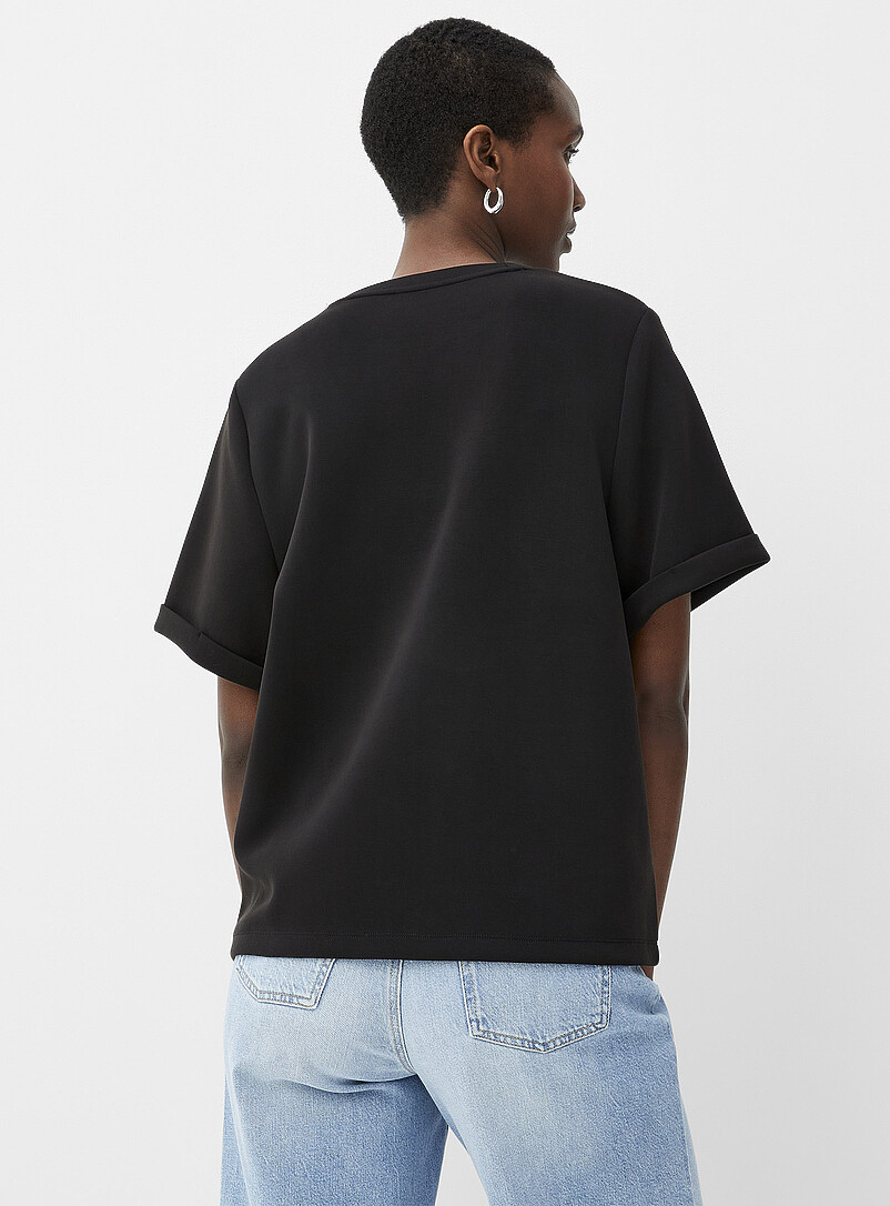 Contemporaine Sand Rolled sleeves peachskin T-shirt for women