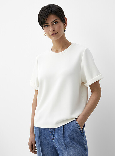 Rolled sleeves peachskin T-shirt
