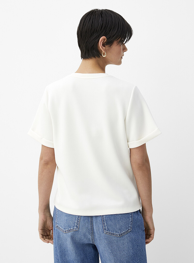 Contemporaine Sand Rolled sleeves peachskin T-shirt for women