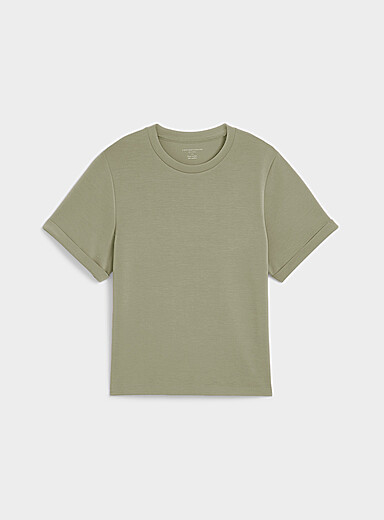 Contemporaine Sage Green Rolled sleeves peachskin T-shirt for women